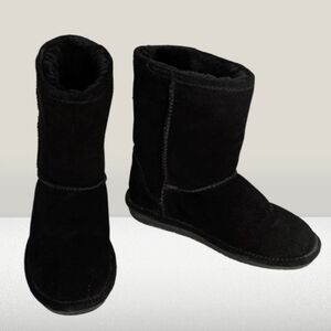 Bearpaw Black Emma Short Suede Boot Wool Sheep Blend Lining Size 8